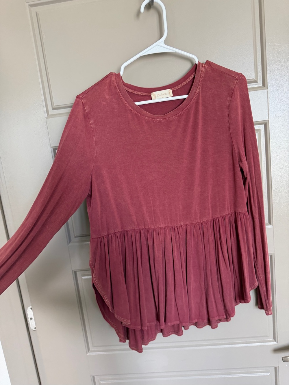 Altar'd State Dusty Rose Peplum Long Sleeve Top